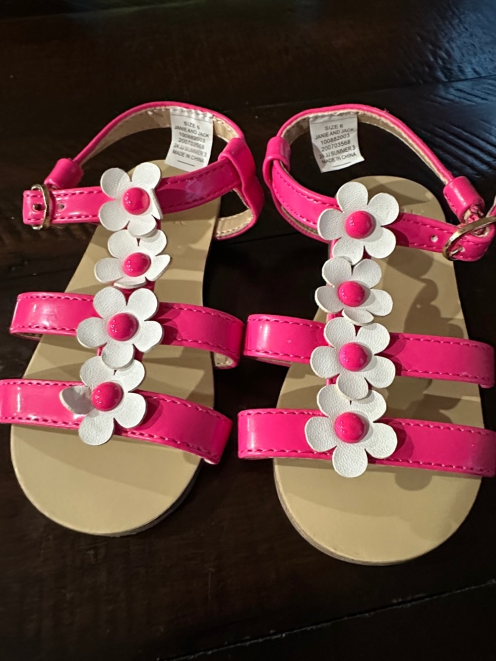 Janie and Jack Hot Pink and White Floral Strap Sandals